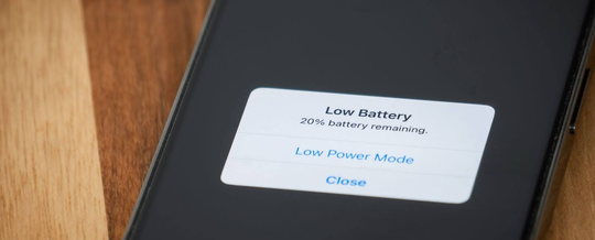 Phone showing low battery warning popup